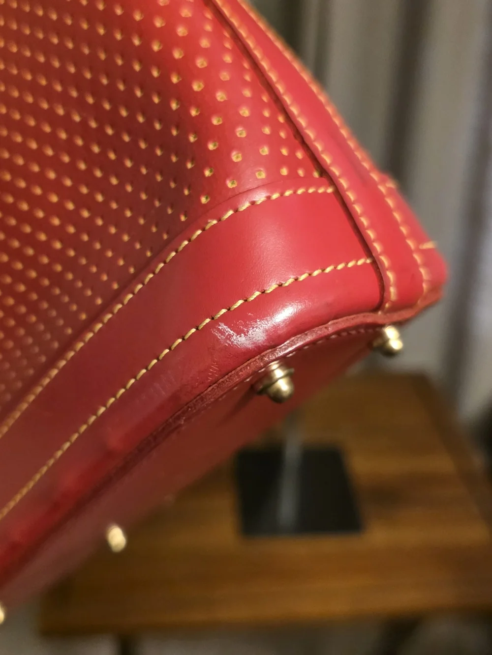 Dooney & Bourke Cabrio Red and Yellow Polka Dot Perforated Leather Hobo Purse